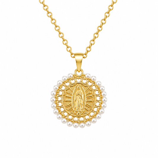 Collar "Virgen de Guadalupe" Contorno Perla