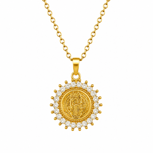 Collar "Medalla de San Benito" con Zirconia