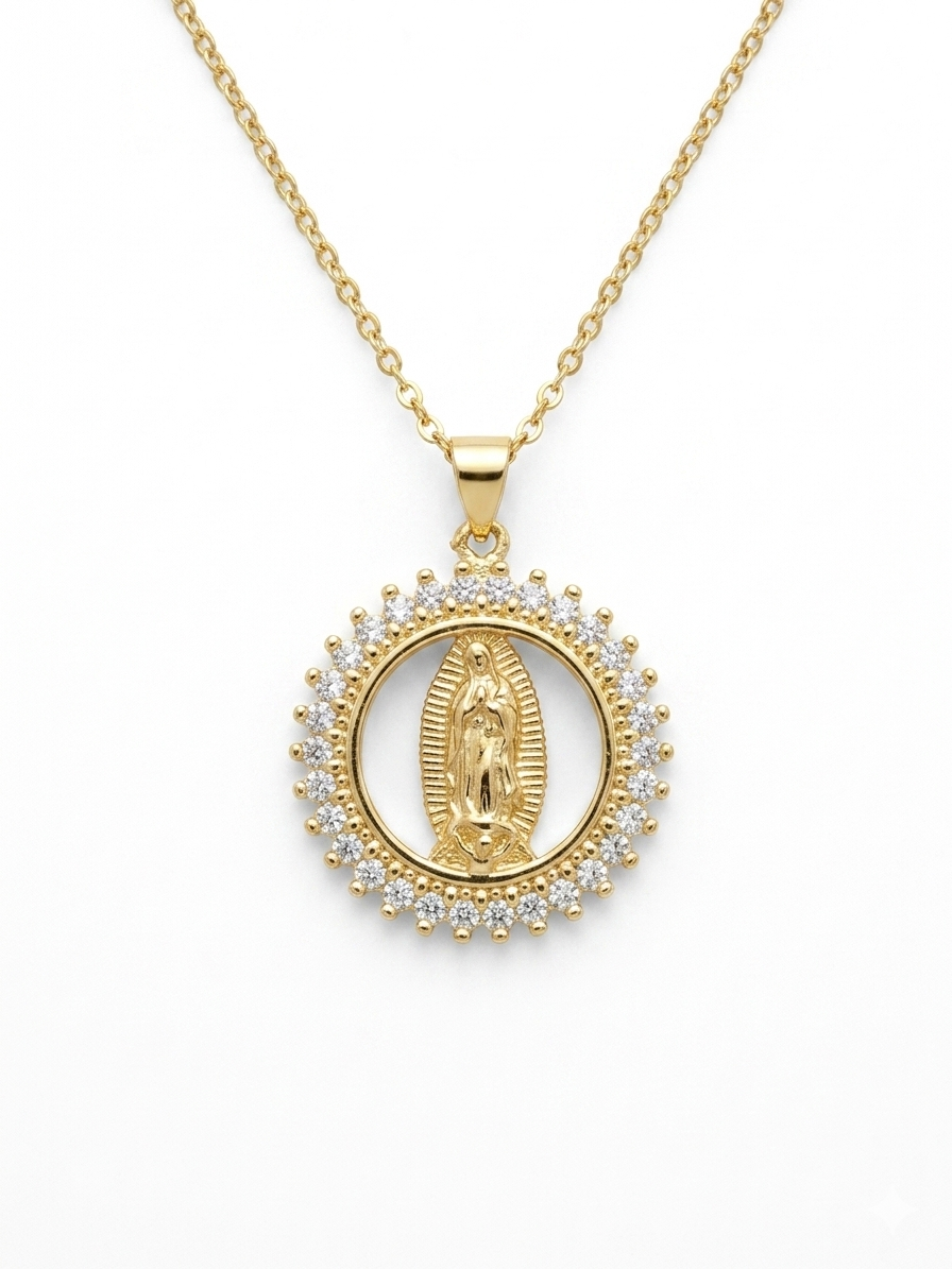 Collar “Virgen de Guadalupe” con Zirconia redonda