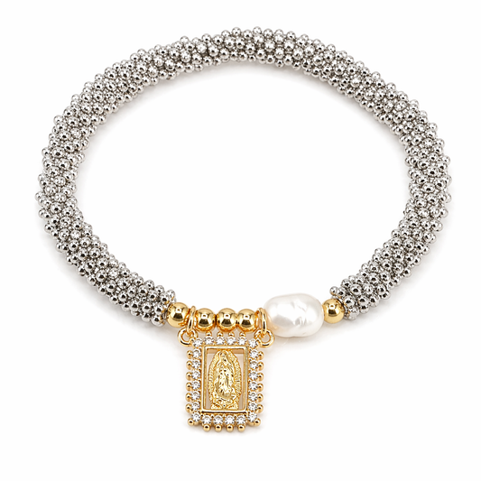 Pulsera "Virgen de Guadalupe” con Perla y Zirconia