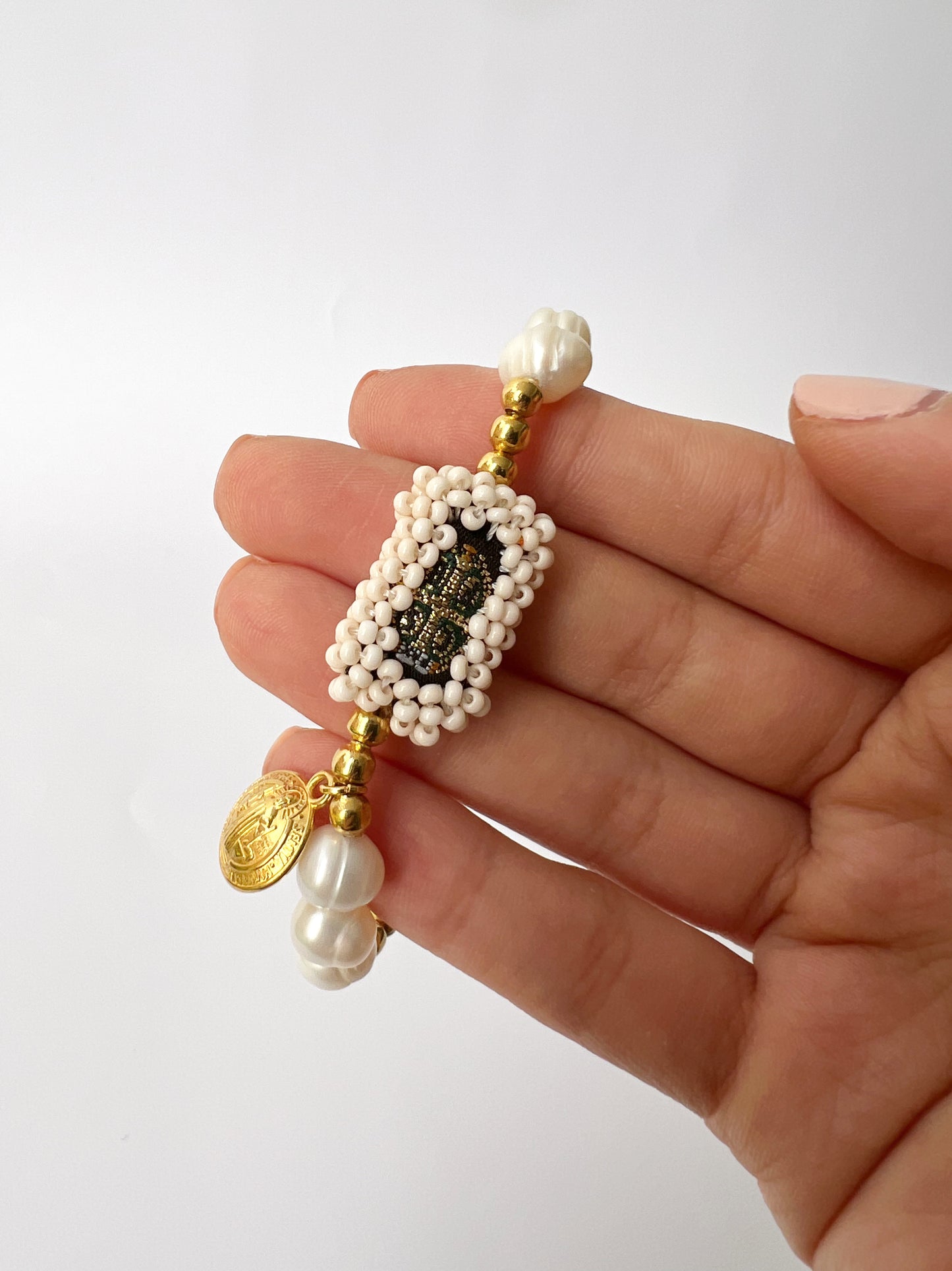 Pearl Bracelet Embroidered Scapular